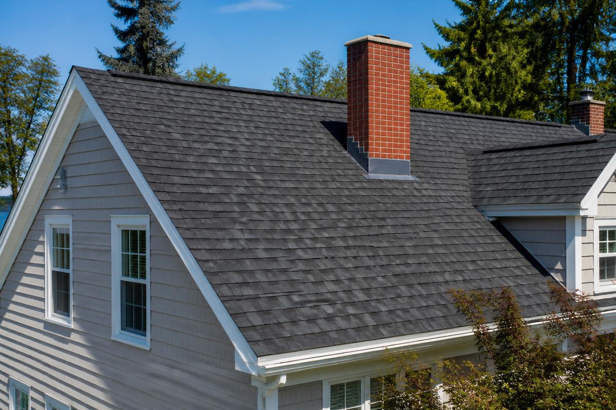 Completed architectural shingle roof replacement on a Maine home