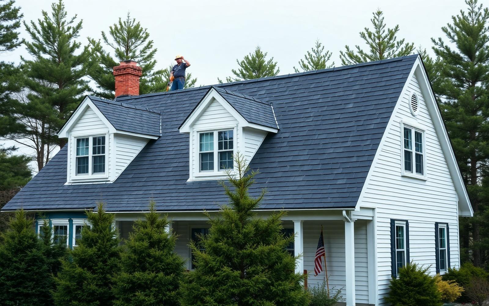 New asphalt shingle roof installed on a New England style home in Windham, Maine